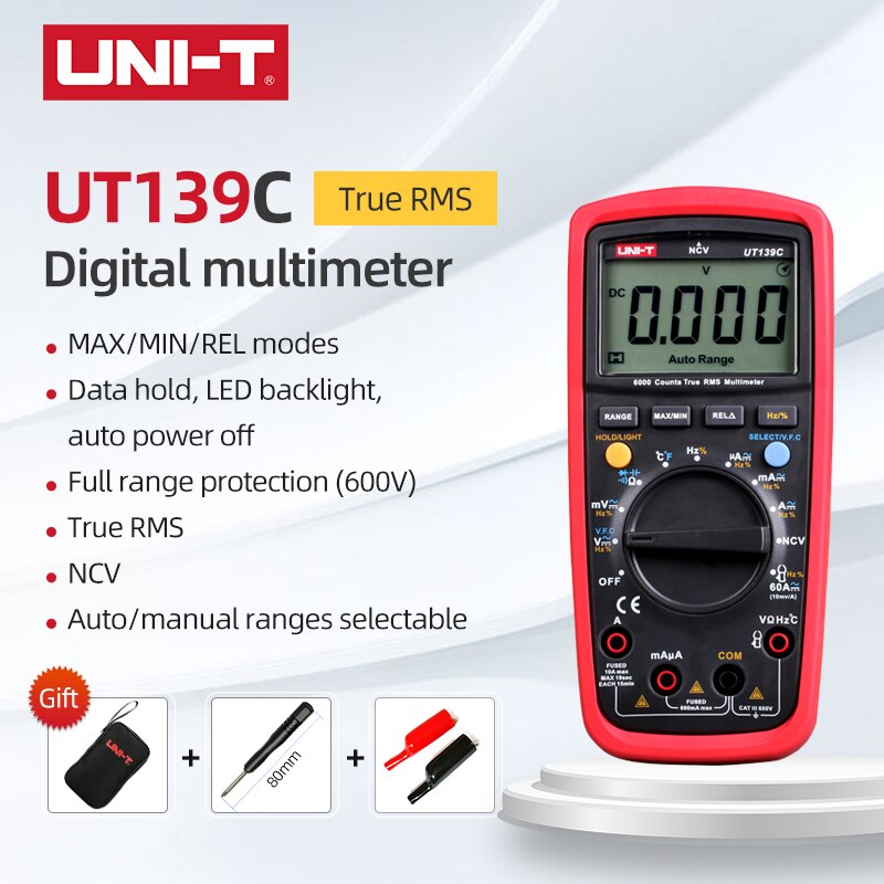 UNI-T UT139A/UT139B/UT139C/UT139D/UT139E/UT139S True RMS cyfrowe MultimeterMAX/MIN/REL tryby automatyczne/ręczne zakresy robić wyboru: UT139C