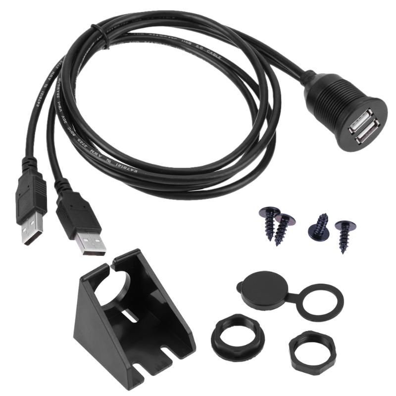 1m 2 varebil dashbord innfelt montering dobbel usb-uttak skjøteledning plugg ledning panel dataledning dobbel for biler motorsykkel