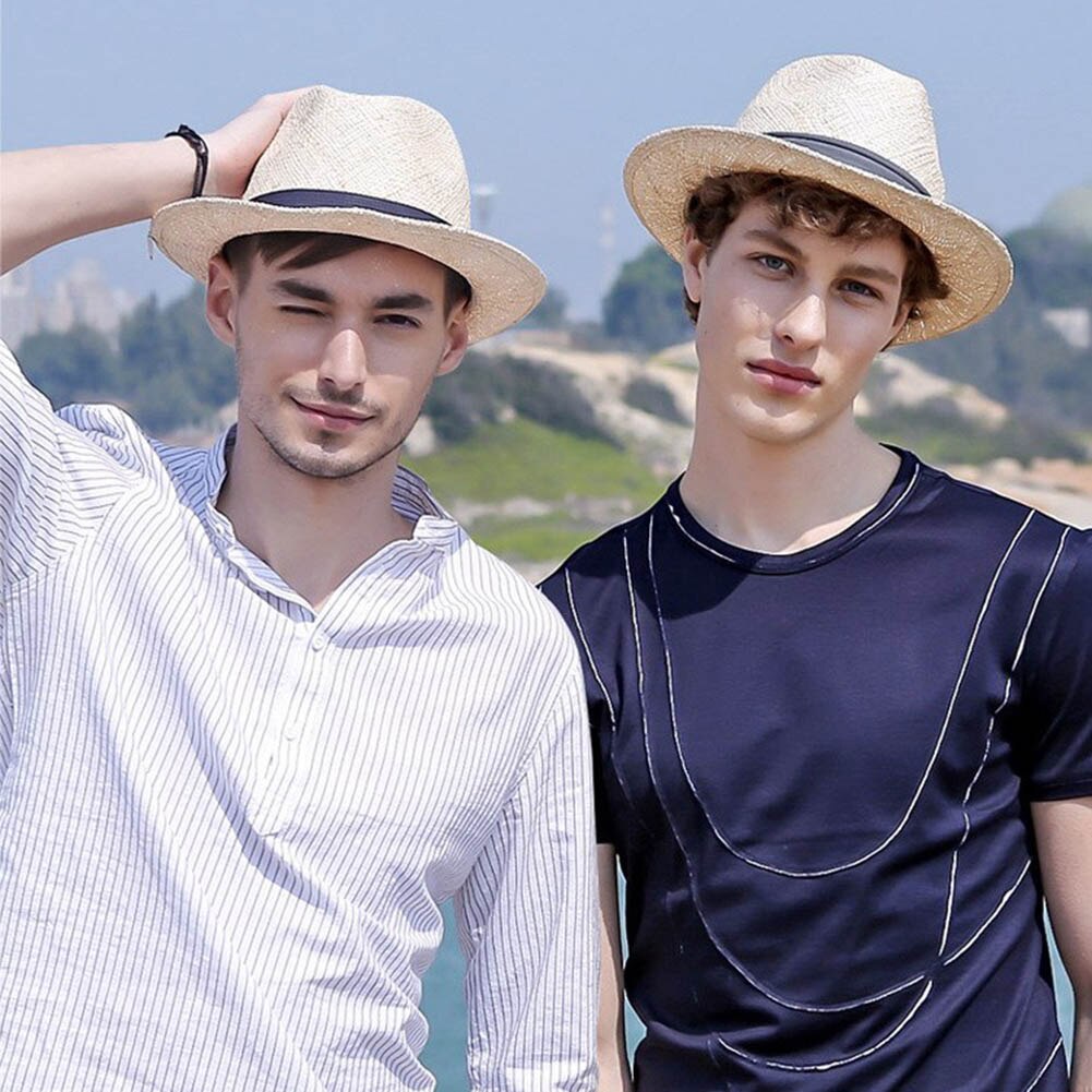 Men's straw hat linen sunscreen folding breathable casual hat summer K-BEST