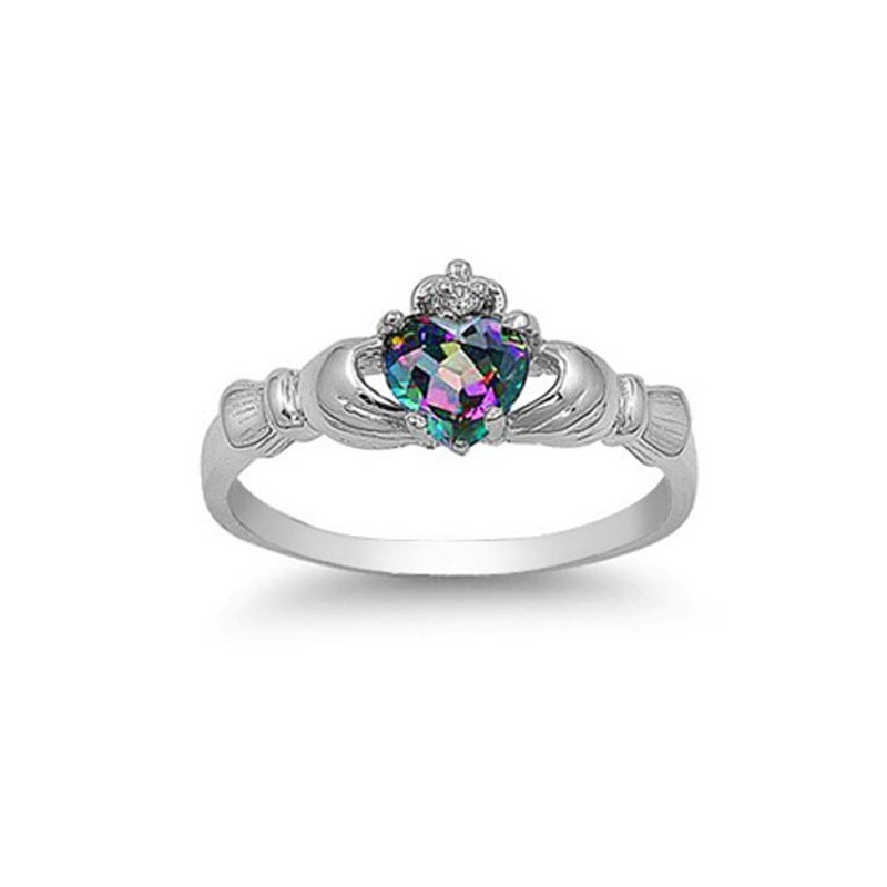 Huitan Mode Hart Claddagh Ring Met Rainbow Cz Prong Instellen Verzilverd Mode-sieraden Beste Minnaar Ringen Voor Vrouwen: 10
