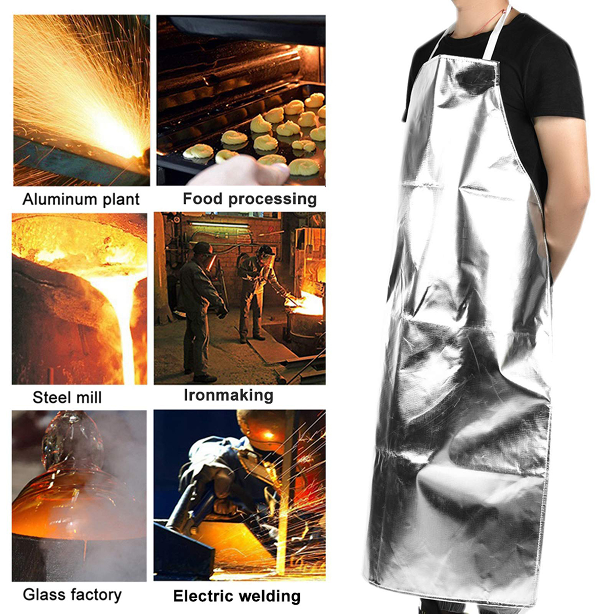 Delantal aislante y resistente al calor, papel de aluminio, resistente a altas temperaturas, ignífugo, cocina