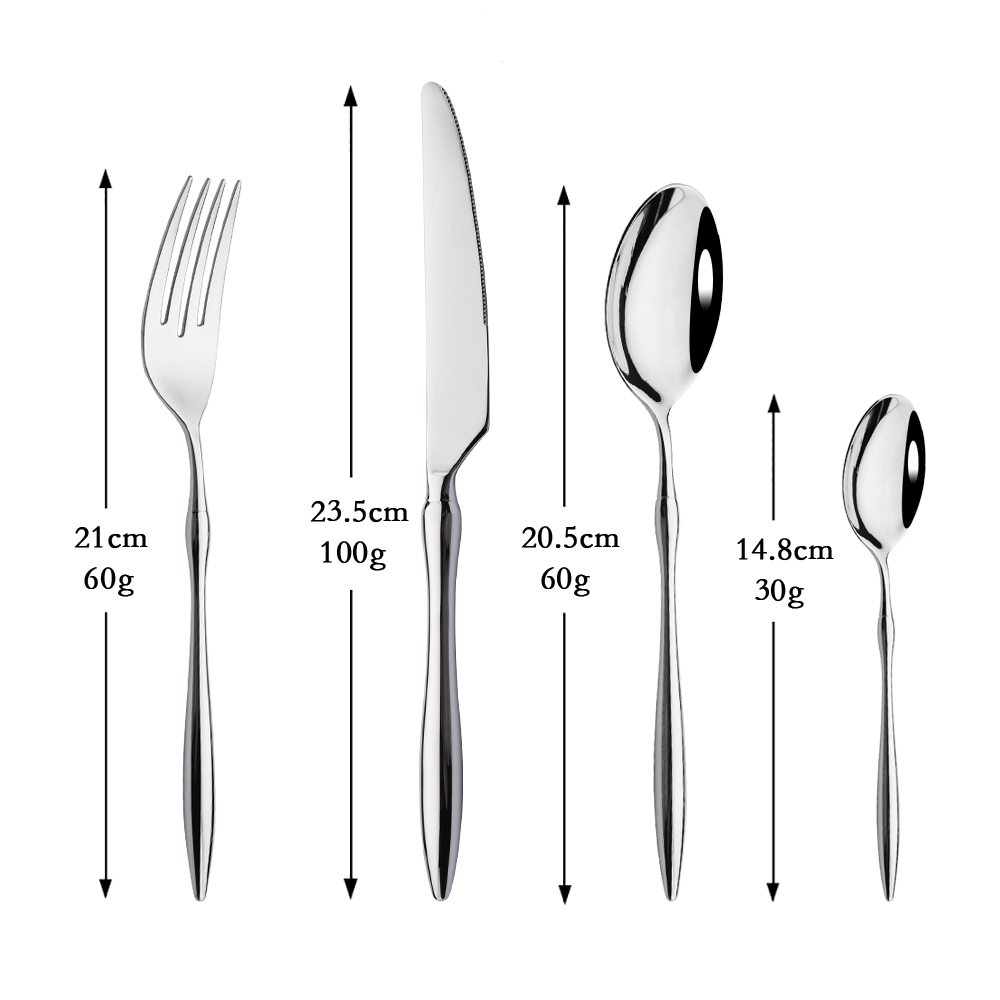 Plata 18/10 Acero inoxidable vajilla cubiertos juego de platería tenedor cuchillo cuchara vajilla cubiertos para restaurante . Exclusivo.: 4Pcs