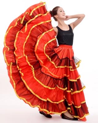 Falda Flamenca para mujer español flamenco vestido de fantasía Falda de baile señorita Rumba Salsa disfraz: XL
