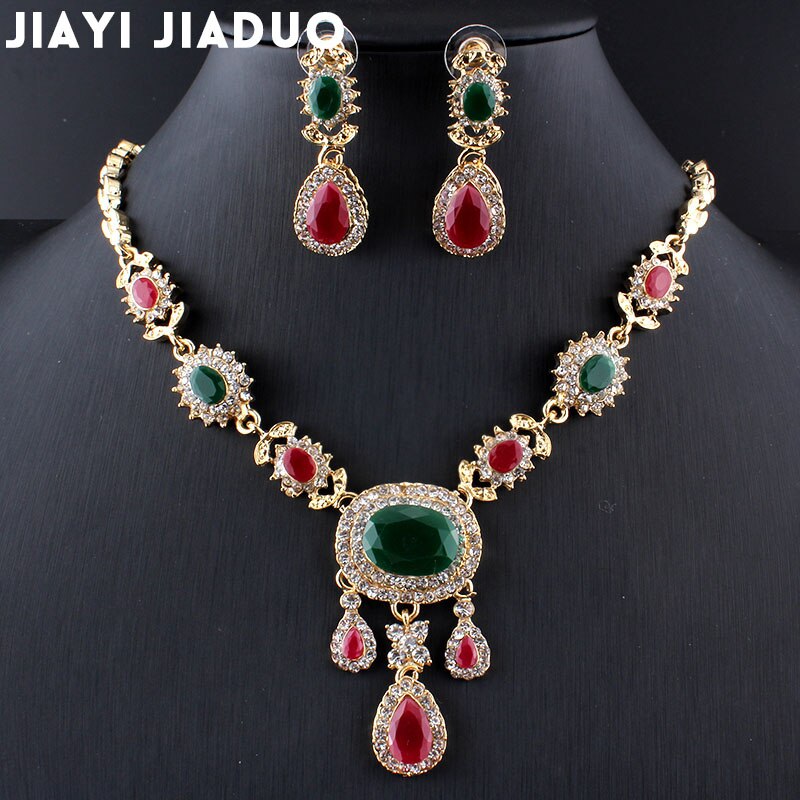 Jiayijiaduo Indien charme elegante hochzeit schmuck-einstellen Gold-farbe halskette ohrringe harz zubehör kleidung zubehör frauen