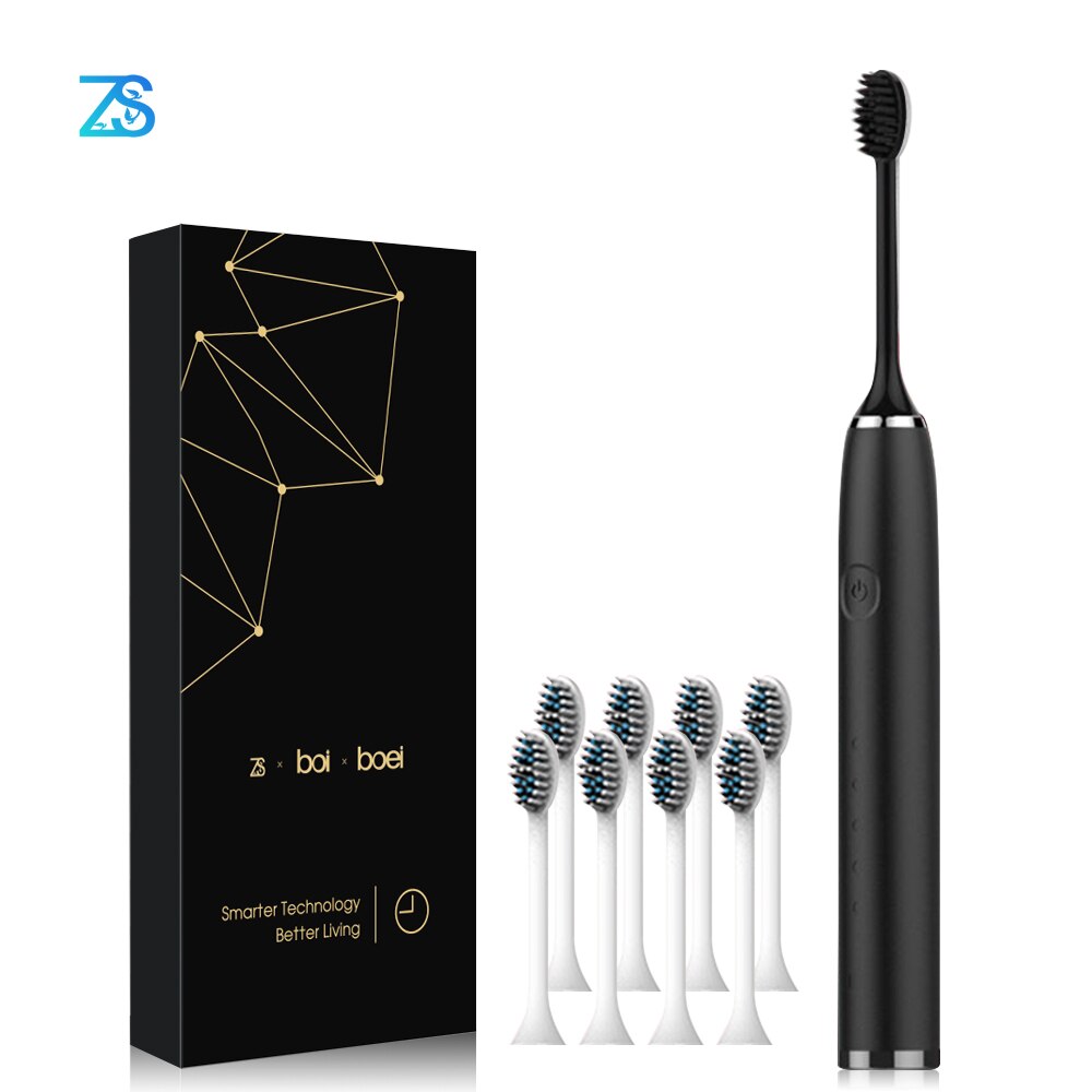 ZS-cepillo de dientes eléctrico sónico para adultos, dispositivo IPX7 recargable por USB, lavable, 5 modos, cuidado de las encías, con 8 cabezales de repuesto