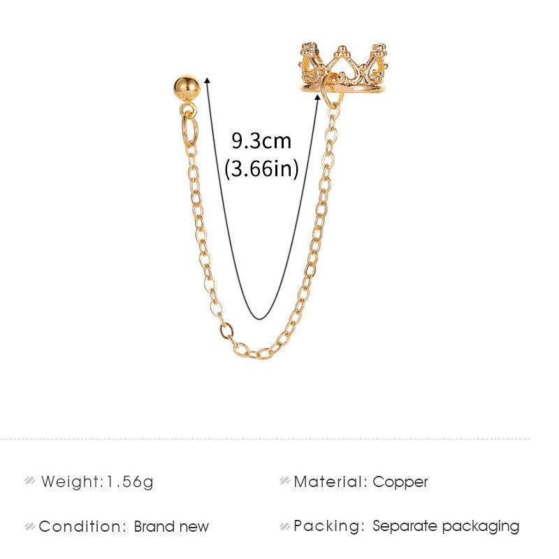 Unieke Hollow Crown Clip Oorbellen Voor Vrouwen Lange Kwastje Ketting Stud Oorbellen Goud Zilver Kleur Oor Lijn Meisjes Party