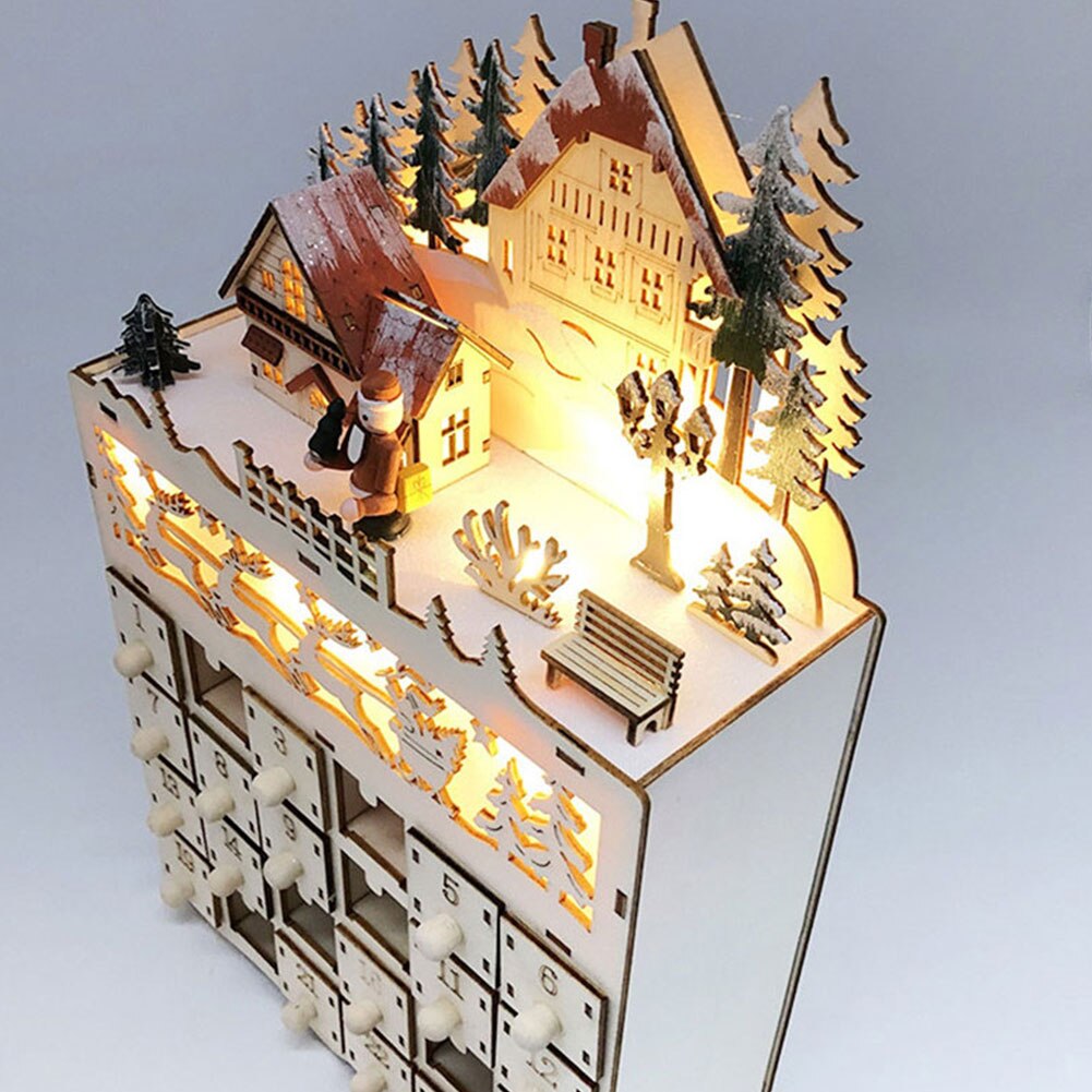 Christmas Wooden Advent Calendar Countdown Decoration 24 Day Countdown Calendar With LED Light Wood Desk Ornaments