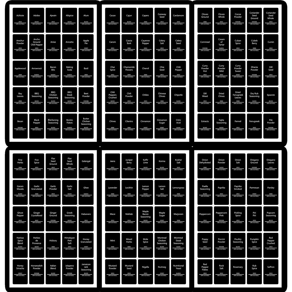 275Pcs Black Spice Labels Stickers for Pepper Sugar Chili Cumin Jars Food Seasoning Bottle Container Kitchen Organizer Tools