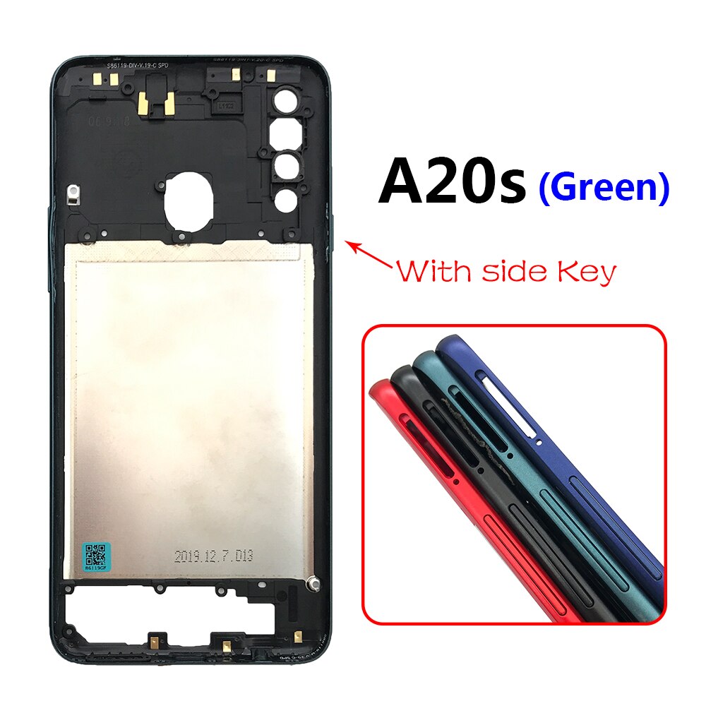 Per Samsung Galaxy A20S A30S custodia cornice centrale + tasti laterali pulsanti di accensione e Volume sostituzione per Samsung A50S A20 A70: A20S Green