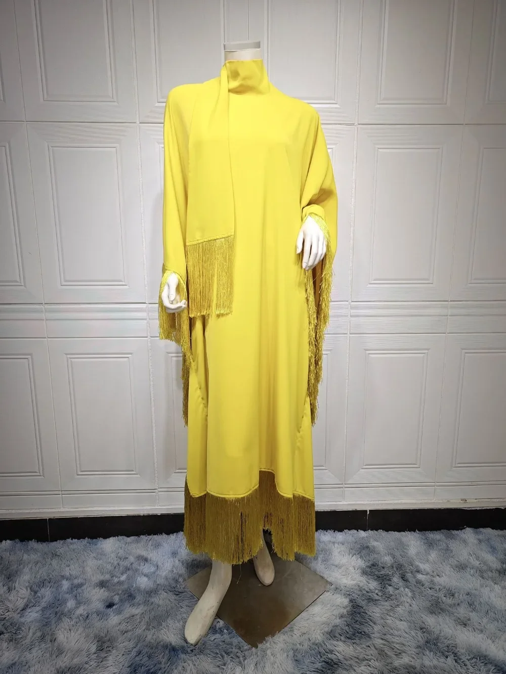 Caftán Eid para mujer musulmana, Vestido largo de noche, Ramadán, Dubai, Abaya, Turquía, Islam, 2023: YELLOW