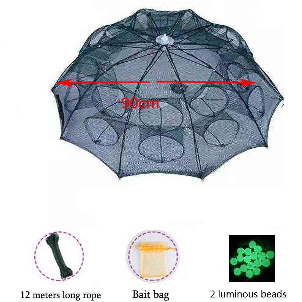 Filet de pêche automatique 4-20 trous Cage à homard en Nylon pliable piège à crabe filet de coulée renforcé filet de pêche pliant: A- 20Holes