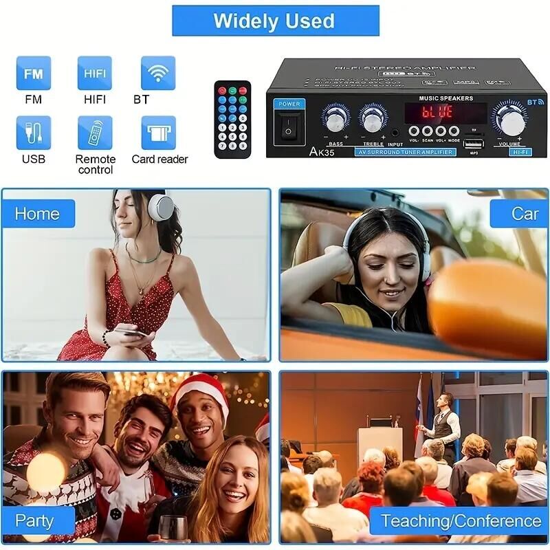 AK35 AK380 800W Domowe wzmacniacze mocy 2-kanałowy Bluetooth 5.0 Dźwięk przestrzenny FM USB Pilot zdalnego sterowania Mini wzmacniacz cyfrowy HIFI