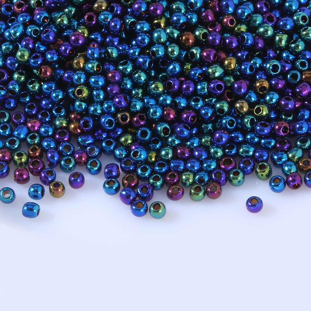 Cuentas de vidrio metálicas de 2mm, 11/0, espaciador redondo checo brillante, cuentas de semilla de corneta de cristal para fabricación de joyas, collar, pulsera, accesorios Diy: Azul