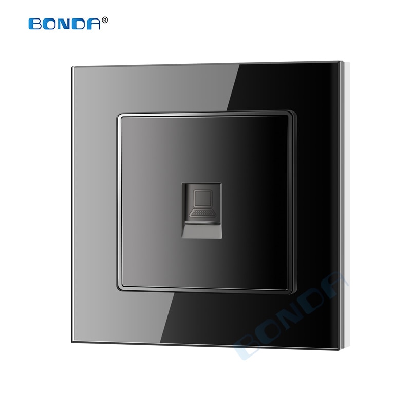 BONDA low current socket, Network socket, wall socket, coaxial wall-mounted output panel socket, crystal tempered glass 86*86mm