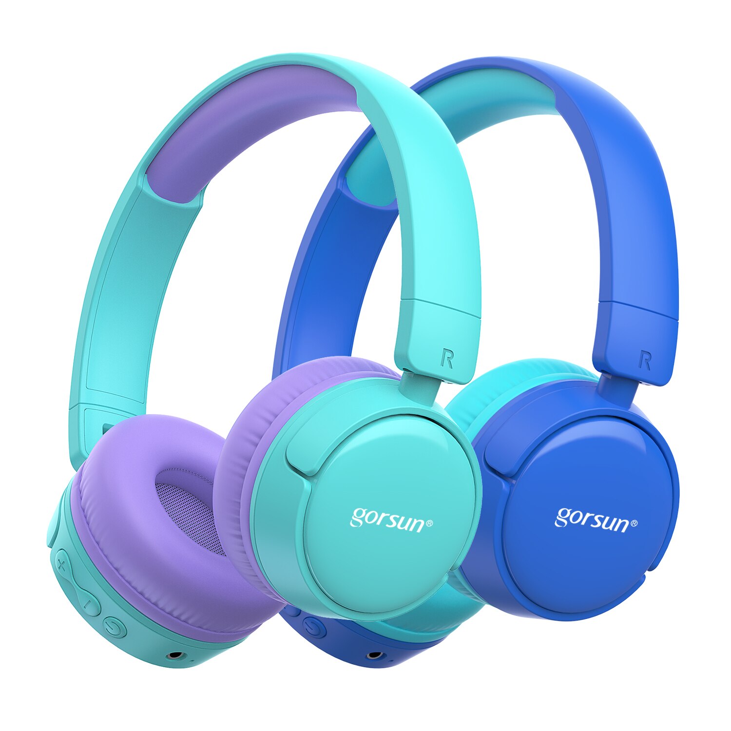 Gorsun Draadloze Kids Hoofdtelefoon Met 85dB Volume Regulator, opvouwbaar Bluetooth Stereo Over-Ear Kids Headsets Voor Jongens En Meisjes: purple and blue