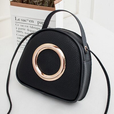 Frauen PU Leder Handtaschen Ring Dekoration Weibliche Kleine Mini Kühle Schulter Crossbody Hand Tasche für Kleine Mädchen Kinder: black