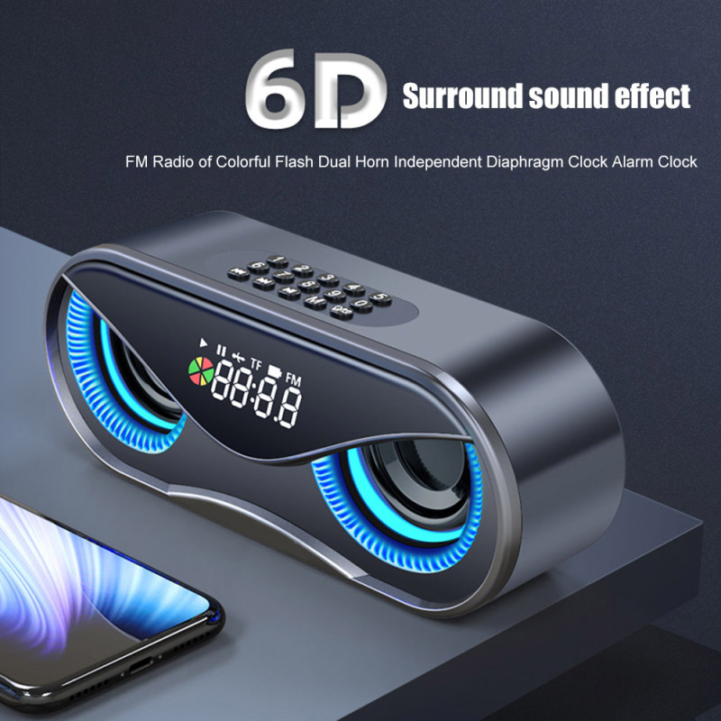 M6 Uil Bluetooth Speaker Draagbare Kolom Led Flash Draadloze Luidspreker Fm Radio Wekker Speaker Tf Aux Usb Music Center