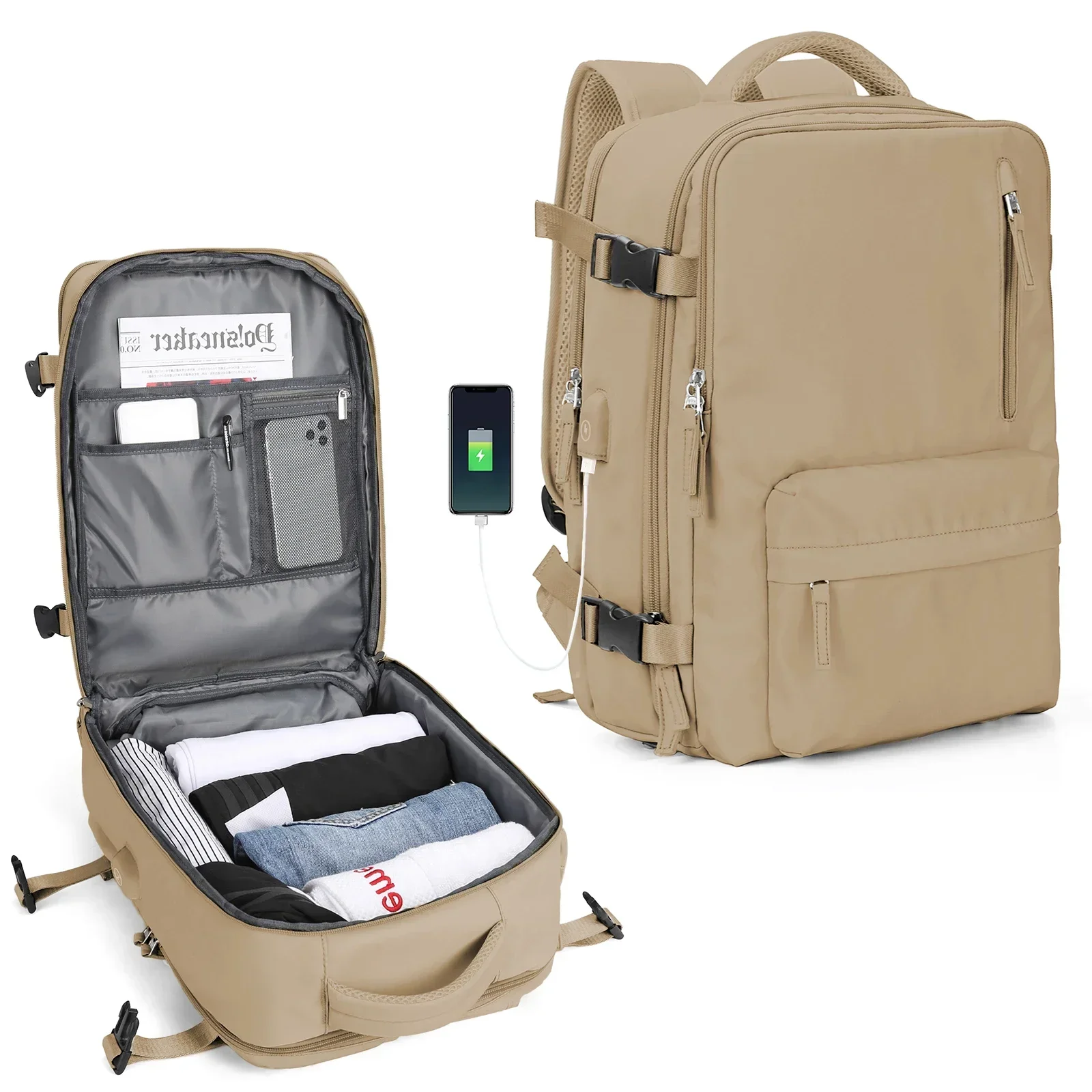 Rucksack 40x30x20 Flugzeug, Ryanair Kabine Handgepäck rucksack, Easyjet Laptop Rucksack für Flugzeug reisen, Schul rucksack: Kakifarbig