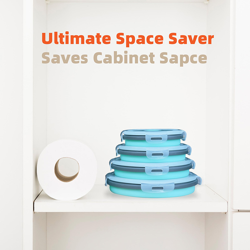 Recipientes redondos plegables de silicona con tapa aptos para congelador y lavavajillas Fiambrera rectangular plegable para camping