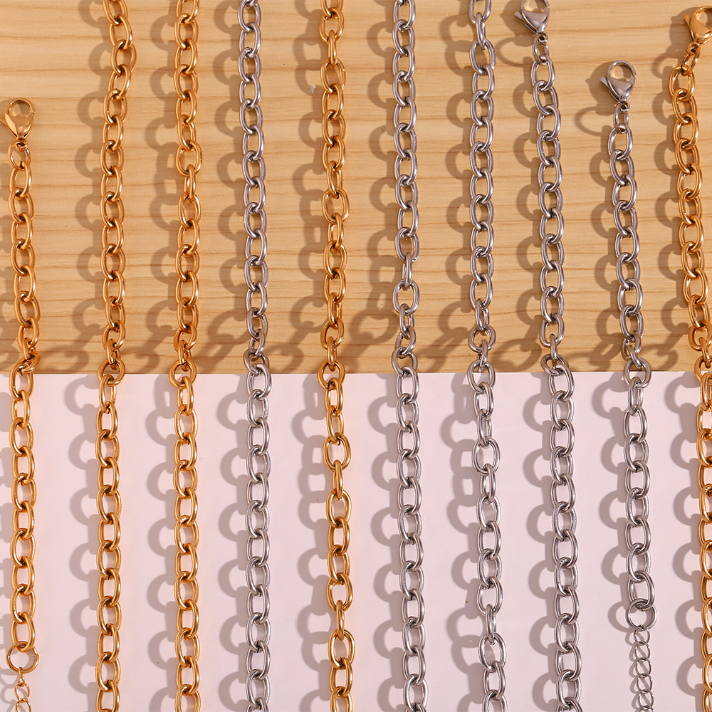18K Gold Plated Silver Color Stainless Steel 7mm Oval Link Chain Chunky Choker Necklaces Long Link Chain Bracelet Anklets