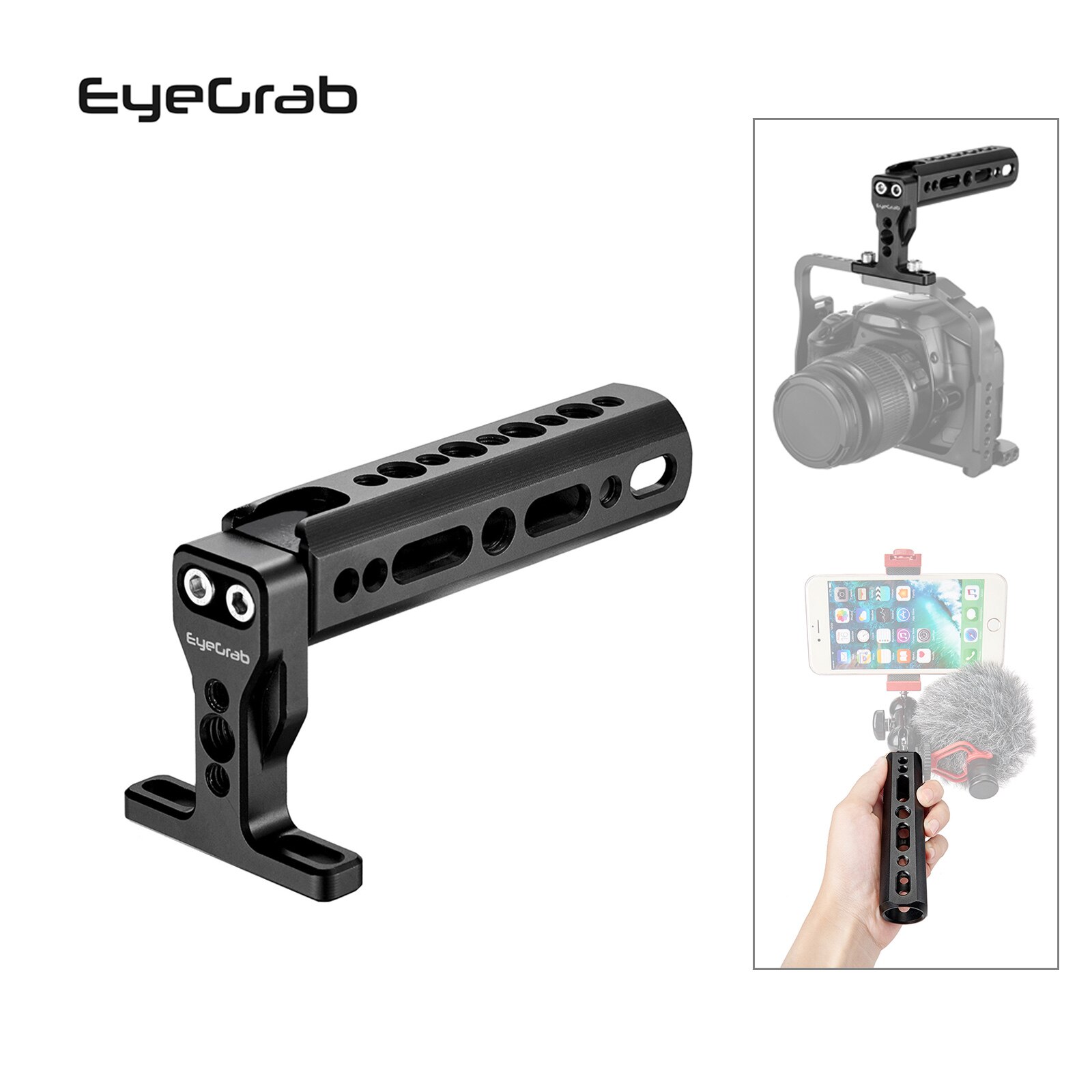 Eyegrab L Plate Holder Hand Grip Tripod Bracket CNC Cold Shoe Handle Hand Grip Camera Multiple Mounting Options: Black