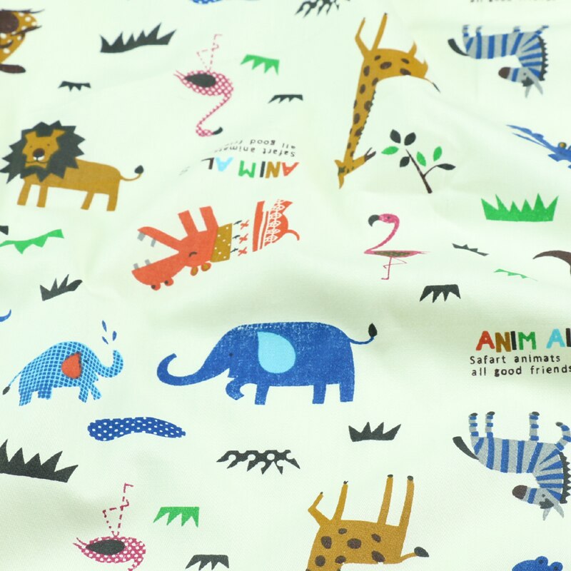 Tela de algodón con estampado de animales del bosque para bebés y niños, 160cm x 50cm, costura acolchada, ropa de cama, vestido, retales
