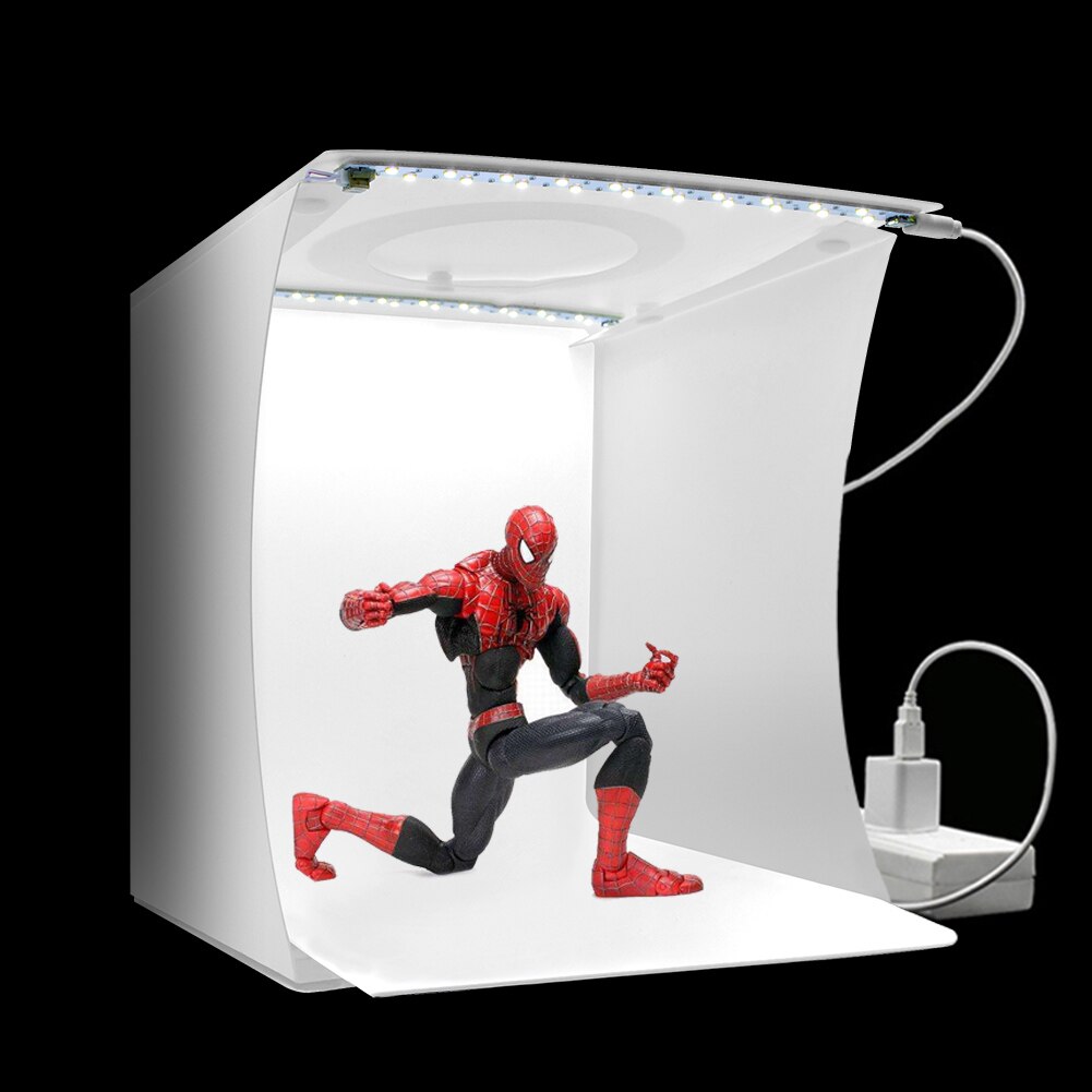 Mini hopfällbar studio diffus mjuk låda ljuslåda med dubbla led ljus 6 färg fotografering bakgrund foto studio låda 24.5 x 22 x 22cm