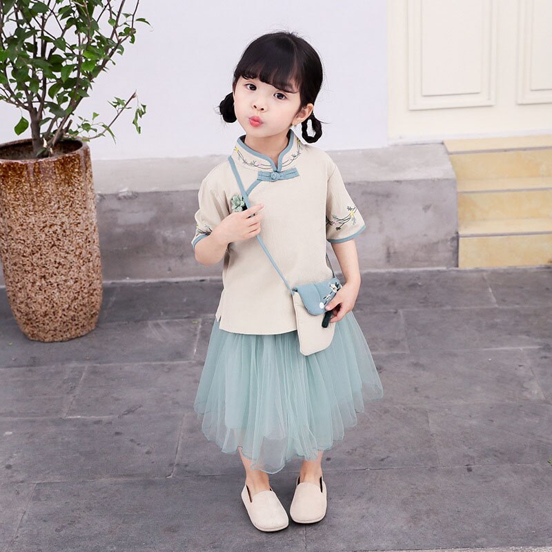 Hanfu Dress Girls Child Chinese Traditional Folk Dance Costumes Tang Dynasty Dress China Clothing Children Hanfu 2pcs DQS1924: Black / 120cm