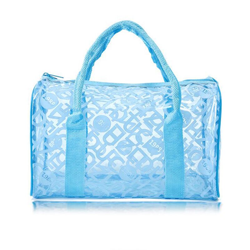 Waterproof Swimming Storage Beach Bag Tote Handbags Women PVC Transparent Letter Printing Plastic Pouch Bath Wash Bags XA372WD: sea blue