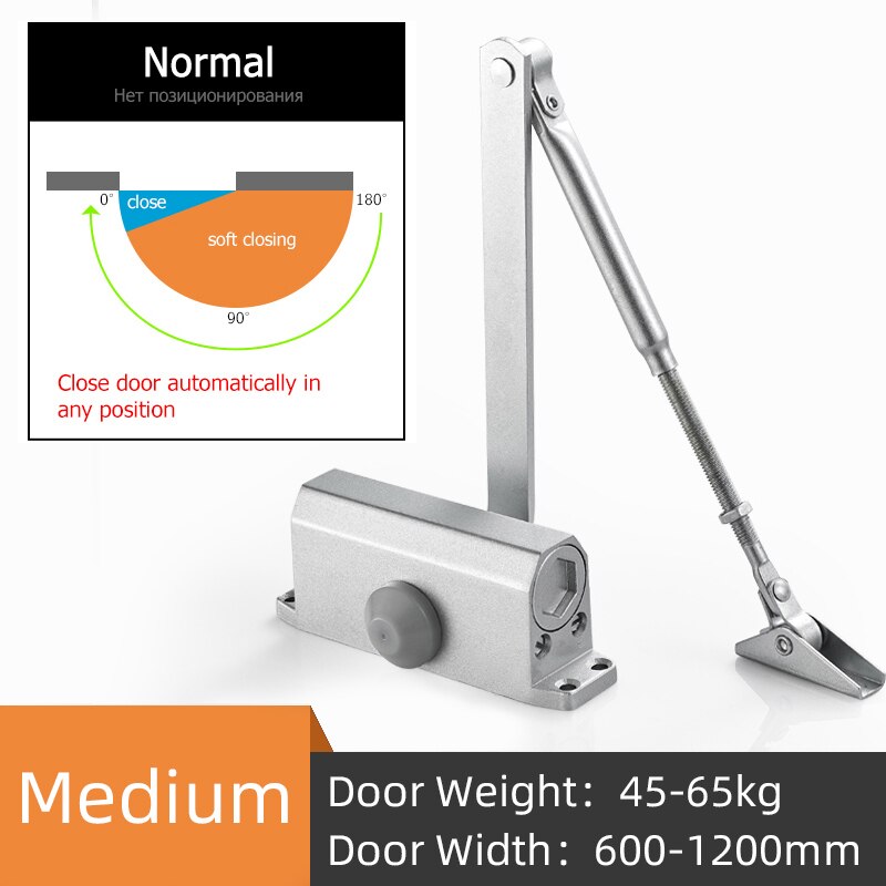 Automatyczne zamykanie drzwi, regulowana siła, urządzenie robić zamykania drzwi buforowych, zatrzymanie pozycjonowania 90 stopni, używane robić drzwi o wadze 25-80kg: srebro M