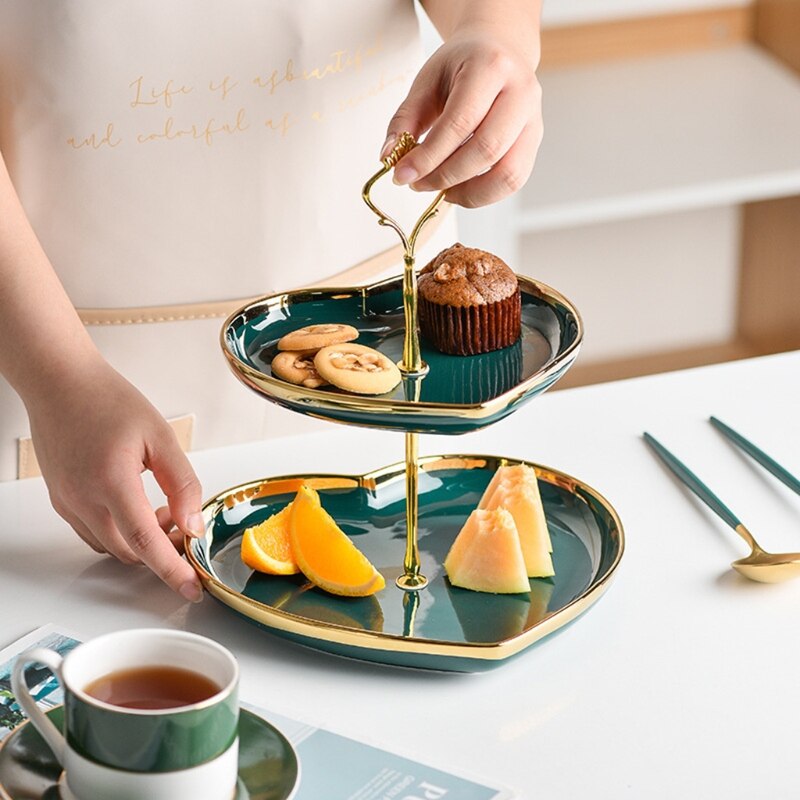 2 Tier Ceramic Cake Stand,Dessert Stand,Cupcake Stand,Tea Party Pastry Serving Platter,Food Display Stand for Tea/Coffee