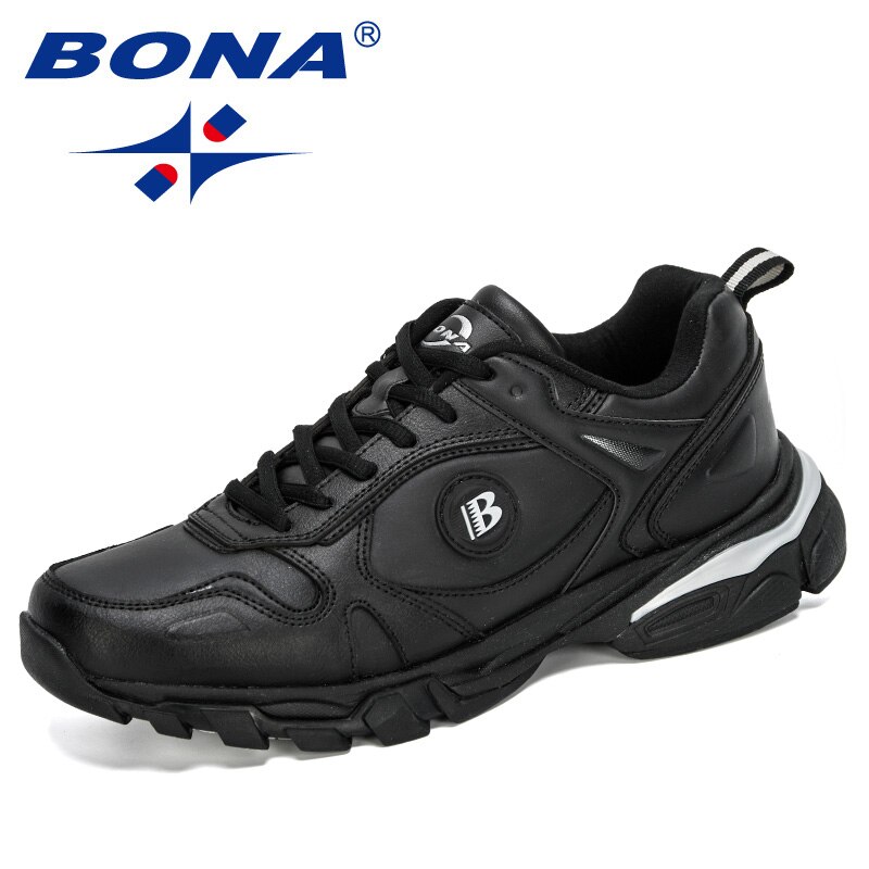 Bona classics style cow split hardloopschoenen heren outdoor sneakers comfortabele wandel- en joggingschoenen heren sportschoenen: Zwart zilvergrijs / 8