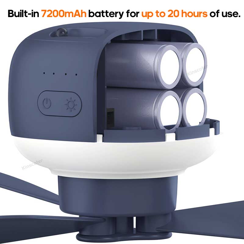 Kinscoter 7200mAh draussen-Camping-Ventilator Schnurloser Deckenventilator mit warmem Licht Zelt Ventilator Kühler Ventilator Fernbedienung