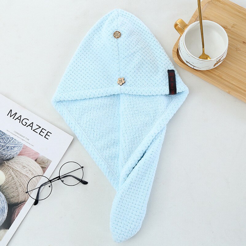 Toalla para el cabello con botón, turbante de microfibra para secado rápido, gorro de cabello seco para adultos, Toalla de baño para después de la ducha para niña, cabello largo, 1 ud.: 06