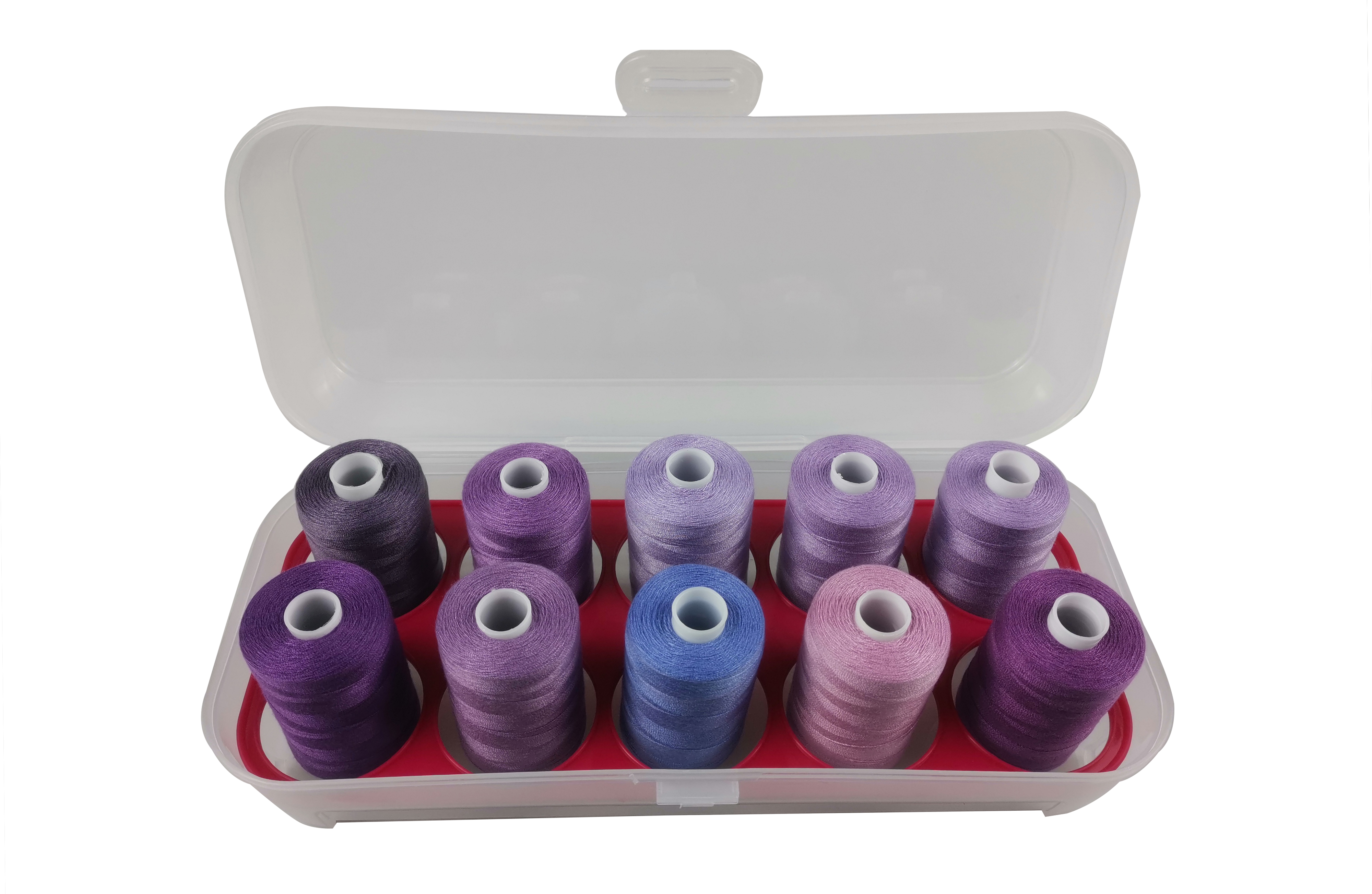 Sewing Machine Thread Polyester 1000 Yards 10 Colors Super Strong Kevler With Clear Plastic Storage Case: Purple