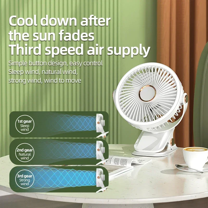 Ventilatore da campeggio 8000mAh Circolatore d'aria portatile da tavolo ricaricabile Ventilatore elettrico da soffitto senza fili con luce a portato Ventilatore domestico clip-in poi