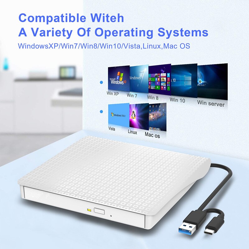External DVD Drive Optical Drive USB 3.0 CD ROM Player CD-RW Burner Writer Reader Recorder Portatil for Laptop Windows PC