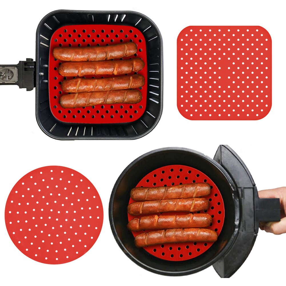 Alfombrilla para freidora de aire, cesta de silicona antiadherente de grado alimenticio para freidoras de aire de 8/9 pulgadas, accesorios de cocina