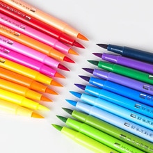 Pluma de acuarela de cabeza suave, pincel de Color lavable, pluma de línea de gancho, dibujo, pintura, material de papelería para estudiantes de 18/24/36 colores