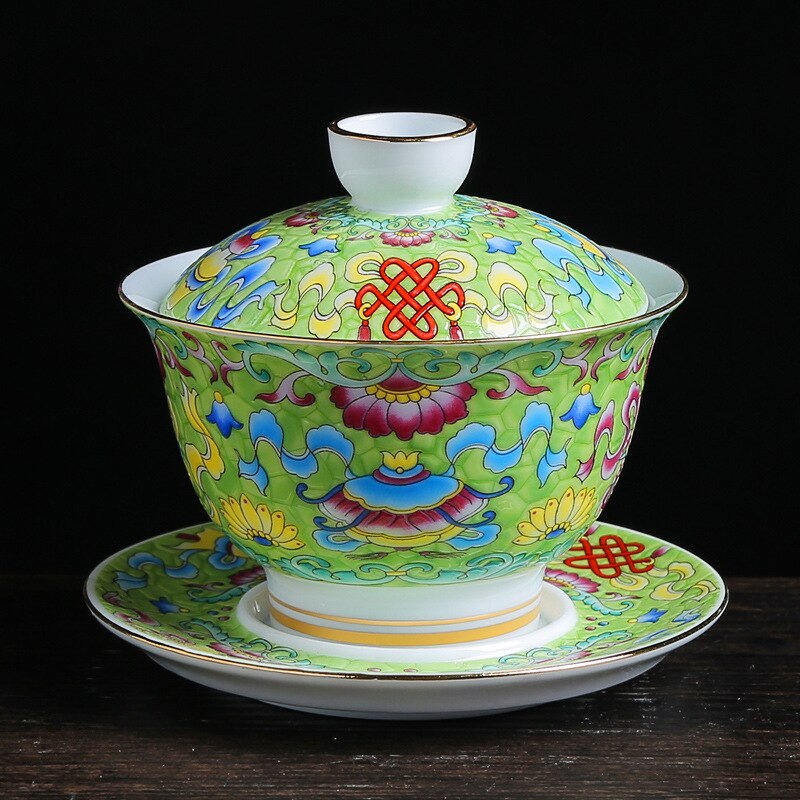 Farverig emalje gaiwan kinesisk te ware sancai te skål service te kop og underkop sæt 150ml tekop te maker: F