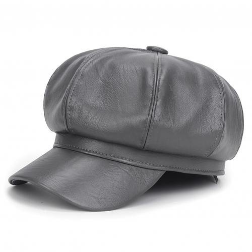 Vrouwen Hoeden Baret Cap Kunstleer Verstelbare Octagon Faux Lederen Hoeden Voor Party Street Wear Шапка Зимняя Женская: Grey
