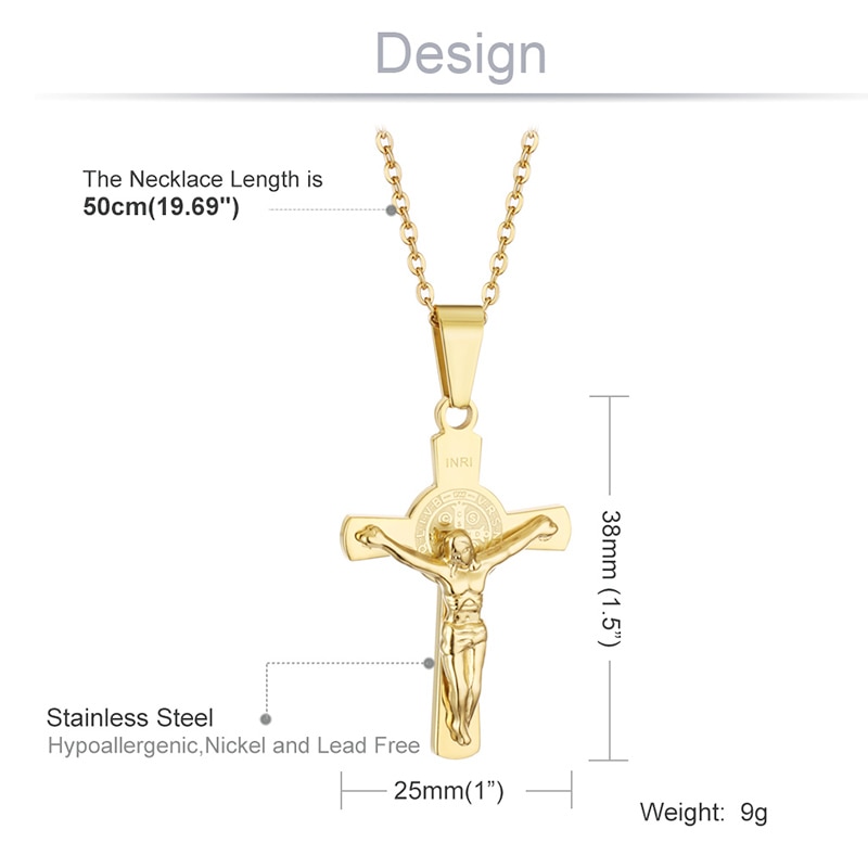Vintage croix INRI jésus croix Crucifix pendentif et colliers hommes Christian lien chaîne bijoux de or argent couleur collier