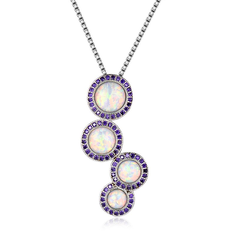 Round Natural Stones Necklace White Blue Women's Pendants Clavicle Chain Purple Crystal Party Choker: White