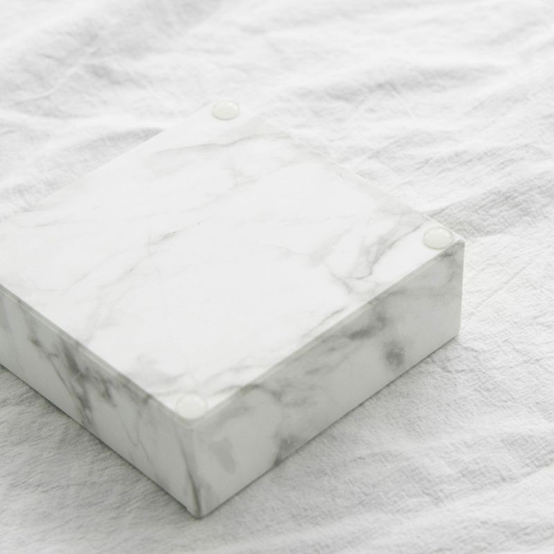 Marble Pattern Square Memo Box Sticky Note Storage Card Holder Organizer Supply