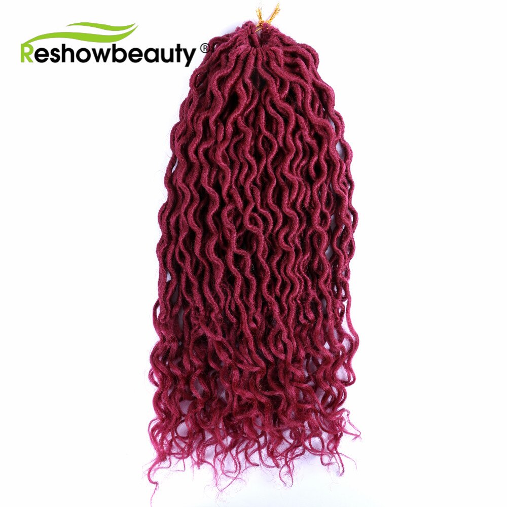 Virkade flätor faux locs lockiga ändar syntetisk vridning för kvinnor 18 tum 24 trådar 70 gram reshowbeauty: # burgundy