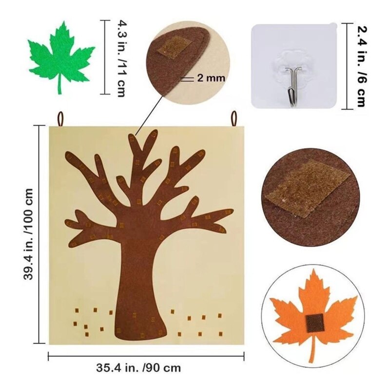 Diy Zelfklevende Vilt Fall Maple Boom Met 52Pc Afneembare Herfst Blad Ornament