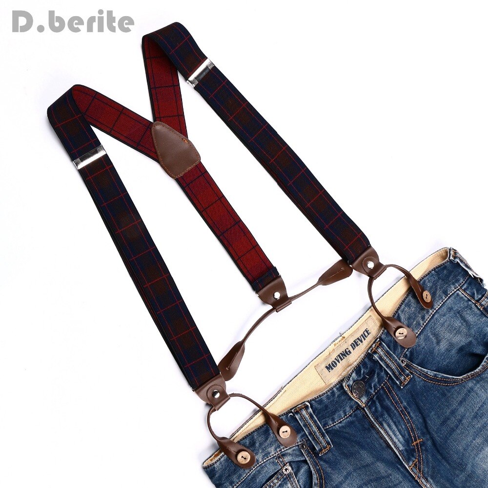 Mænd kvinder justerbare knapper stil bælte elastiske seler unisex stribet plaid blomsterbøjler 3.5cm bredde  bd763-bd776