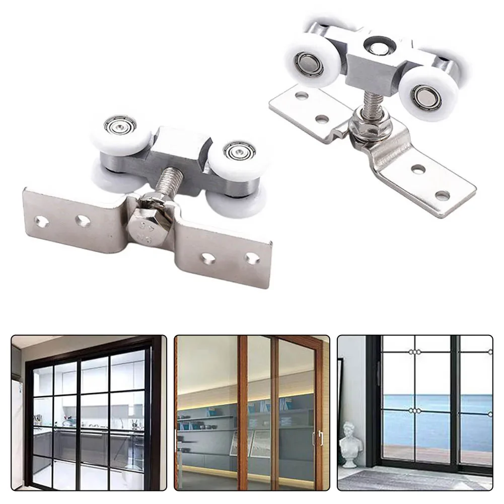 2pcs Sliding Door Roller Hardware Slide Doors Pulley 4 Wheels Glass Door Hanging Wheels Rail Track Pulley Silent Nylon Wheel