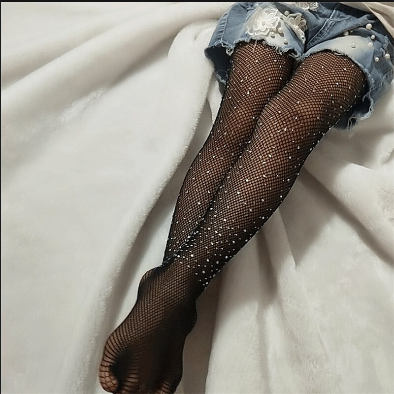 Collants en résille pour enfants, haut en maille à paillettes, motif diamant, bas d'été pour enfants