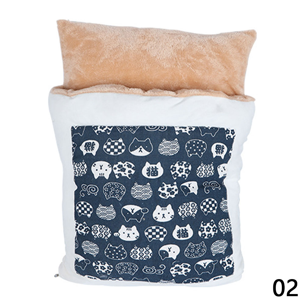 Japanischen Katze Bett Winter Abnehmbare Warme Katze Schlafsack Tiefen Schlaf Haustier Hund Bett Haus Katzen Nest Kissen mit Kissen: Blau
